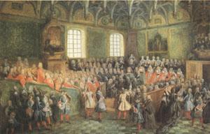 Nicolas Lancret The Seat of Justice in the Parlement of Paris (1723) (mk05) Norge oil painting art